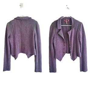 NWOT Free People Button Grosgrain Trim Sweater Cardigan Jacket Knit Brown Green